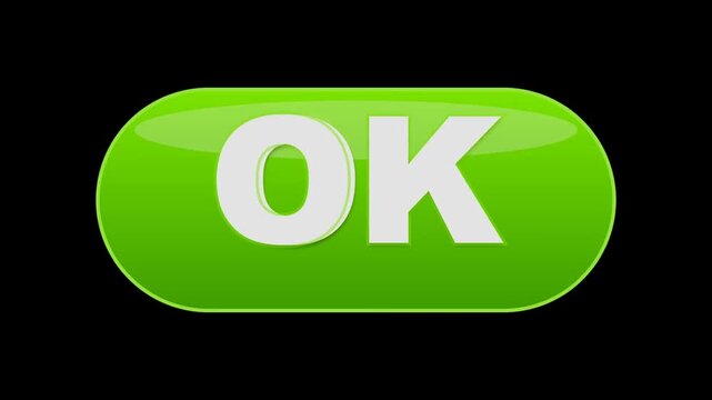 Animation of a glossy green OK button with light reflection on a black background for interface design