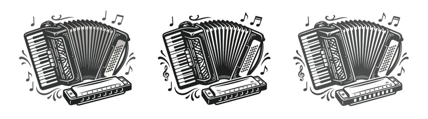 Vintage Accordion and Harmonica Musical Instruments © asep