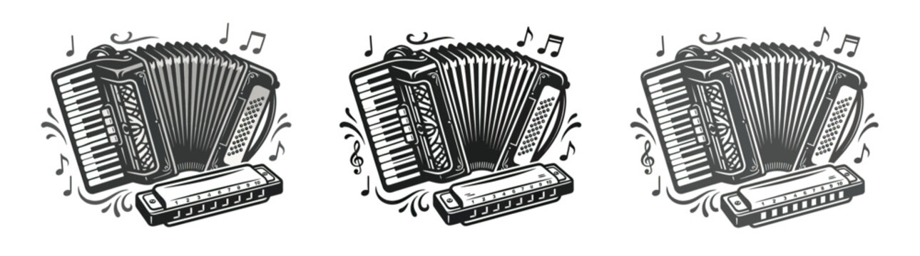 Vintage Accordion and Harmonica Musical Instruments