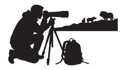Wildlife photographer taking pictures of animals silhouette © rockbd
