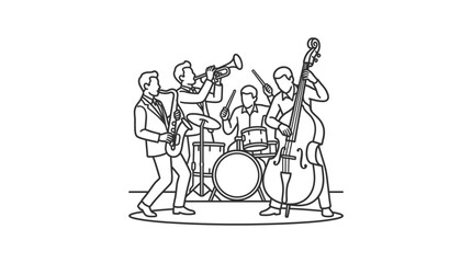 Sleek Black and White Line Art of a Jazz Band Playing Classic Instruments with high quality professional line art symbols for modern creative design and digital branding projects © King