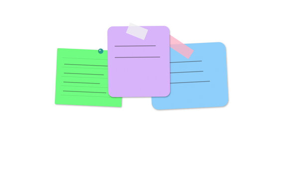 Set of colorful sticky notes with handwritten lines on white background colorful stationery reminder