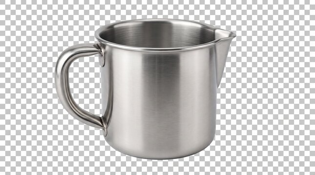 Stainless steel milk frothing pitcher with handle and spout, professional barista metal steaming jug, silver chrome creamer cup for coffee shop