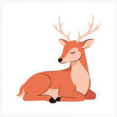 Fototapeta premium Illustration of a Deer with Antlers Resting.