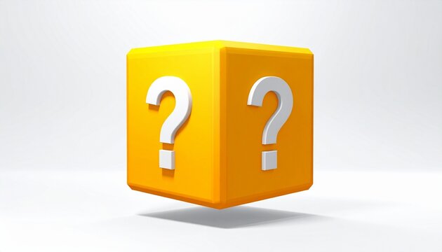 Floating Golden Question Cube 3D Render Isolated on White