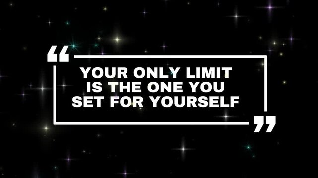 Motivational quote text animation featuring inspiring words about personal limits set against a sparkling dark night sky background visual