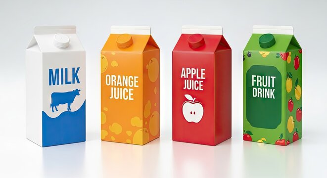 Assortment of beverage cartons with various drinks