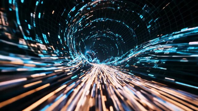 Futuristic digital data tunnel with high speed light trails fiber optic network abstract technology background