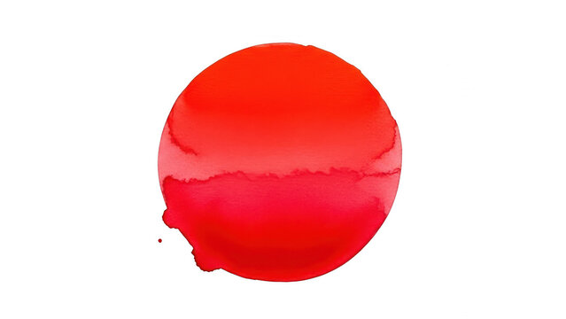 Hand painted red circle watercolor splash on white paper with abstract