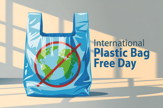 International plastic bag free day concept with forbidden earth icon pollution environment