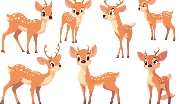 Cute Deer Vector Icon Set Collection, Cartoon Wildlife Animals Illustration with Forest Mammals, Nature Silhouettes and Adorable Baby Deer Designs