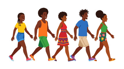Fototapeta premium Diverse group of friends walking together happily enjoying a summer day outdoors
