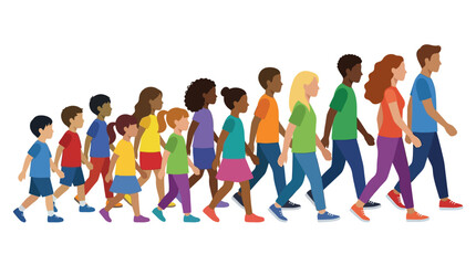 Obraz premium Diverse multi-generational group of people walking united, demonstrating community support and collective movement forward