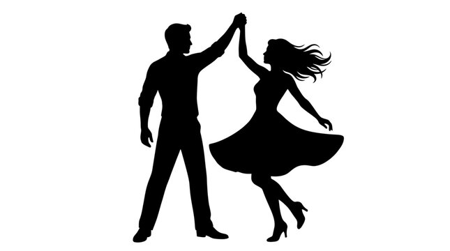 Dynamic silhouette of a dancing couple celebrating romance and elegant movement with passionate grace
