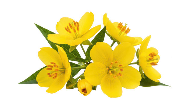 Yellow flowers with green leaves botanical isolated flowering