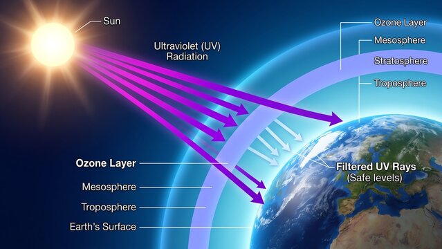 Earth Ozone Layer Filters Harmful Ultraviolet Uv Radiation from Sun