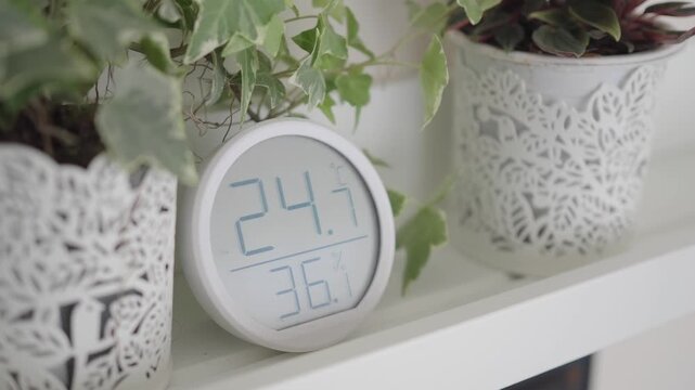 Indoor temperature and humidity monitor near plants