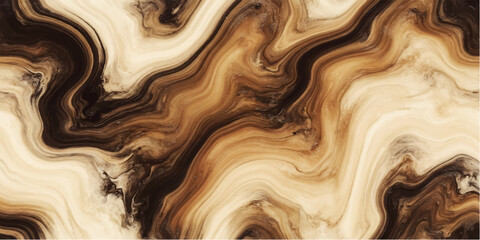 A striking abstract design showcases fluid, swirling patterns in rich shades of brown, beige, and black, creating a mesmerizing and sophisticated texture that evokes natural stone or liquid art. © DreamPixel Art