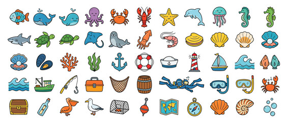 Ocean Life and Nautical Icons Collection © rara