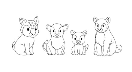 Cute Woodland Animals Coloring Page Line Art - Deer, Fox, Bear Cubs © Kaleng