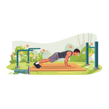 Man doing push-ups in an outdoor gym.