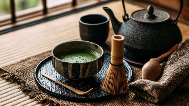 Matcha tea preparation traditional japanese ceremony