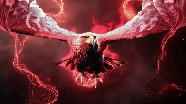 Dramatic eagle soaring through glowing red sky for wildlife protection and World Environment Day awareness