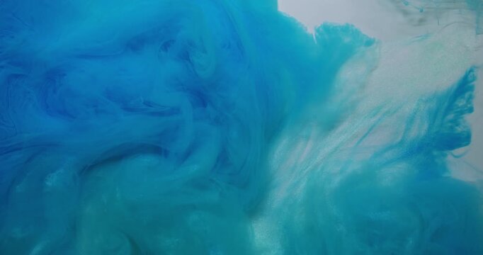 Shimmering flow. Mist wave. Blue underwater stream paint swirl mixing on white background. Color fantasy curl floating vapor defocused splash.