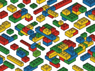 Fototapeta premium Lego brick vector dense pattern of connected building blocks