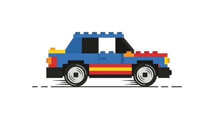 Fototapeta premium Lego brick vector colorful plastic toy car on white