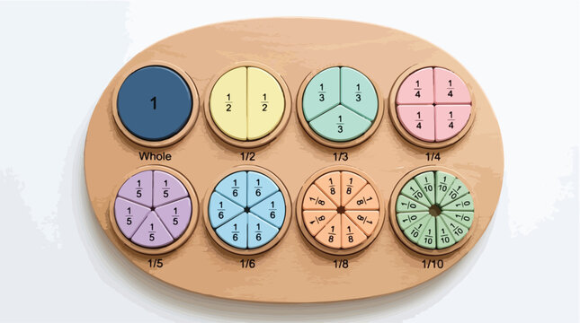Educational wooden fraction circles puzzle, colorful math learning toy for kids, Montessori mathematical teaching aids with circular fraction pieces