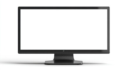 Fototapeta premium Black, modern monitor against white. Screen blank and light-colored, minimal sleek design; centered and front facing