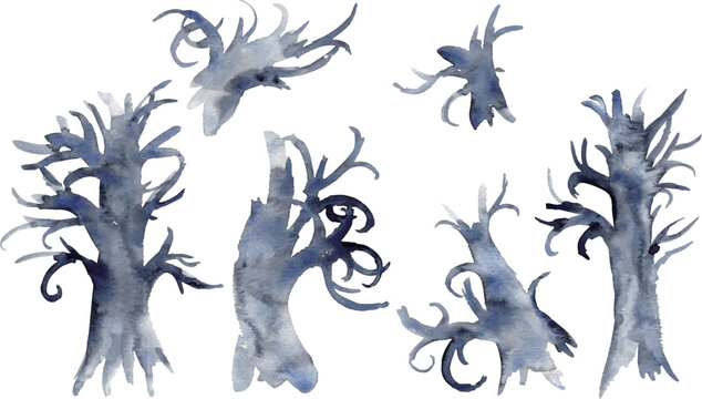 水彩ハロウィン装飾素材セット　Watercolor Halloween Decorative Elements Set