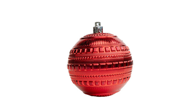 Esfera navide&ntilde;a roja brillante con textura decorativa aislada sobre fondo transparente