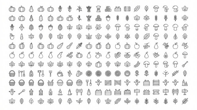 Fall Harvest Vector Elements Mega Pack Pumpkin Botanical Autumn Collection