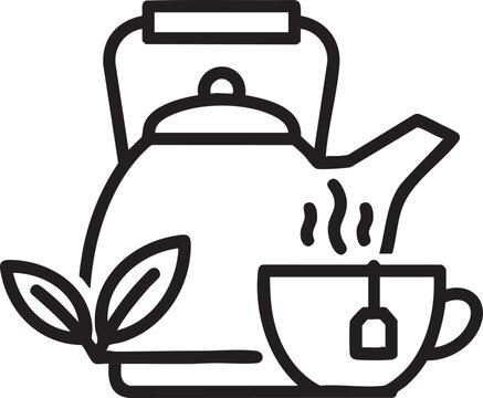 Teapot and steaming cup with teabag and tea leaf icon, beverage