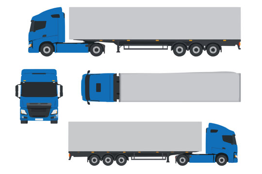 Cargo transport semi trailer multi view professional flat vector illus
