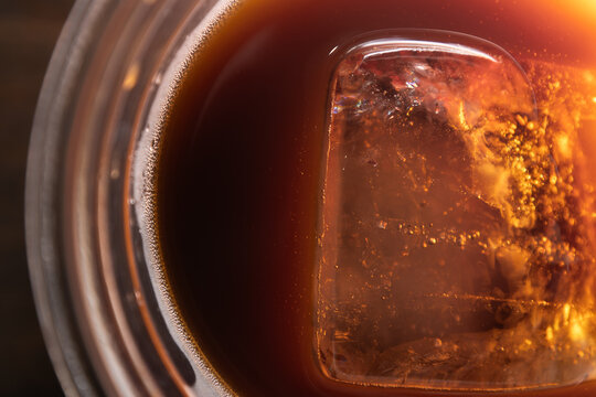 Macro Close Up Ice Cube in Cold Iced Americano Coffee