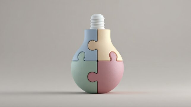 Creative concept of a light bulb combined with puzzle pieces symbolizing innovation, ideas, and problem-solving in design