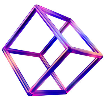 Holographic cube shape isolated on transparent background. 3D rendering