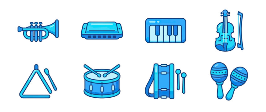 Collection of Blue Musical Instruments Icons Set