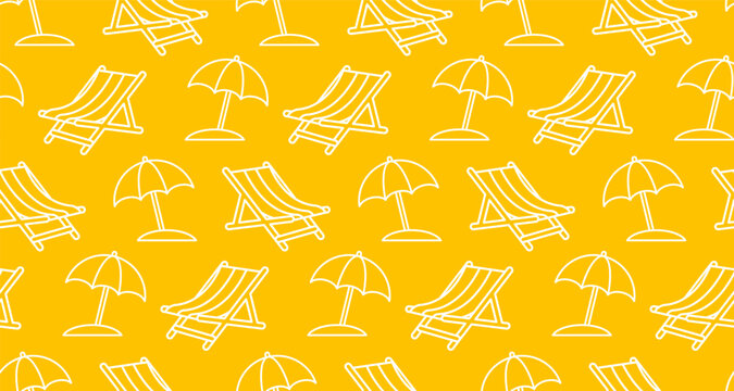Seamless Summer Beach Umbrella And Deck Chair Pattern.
