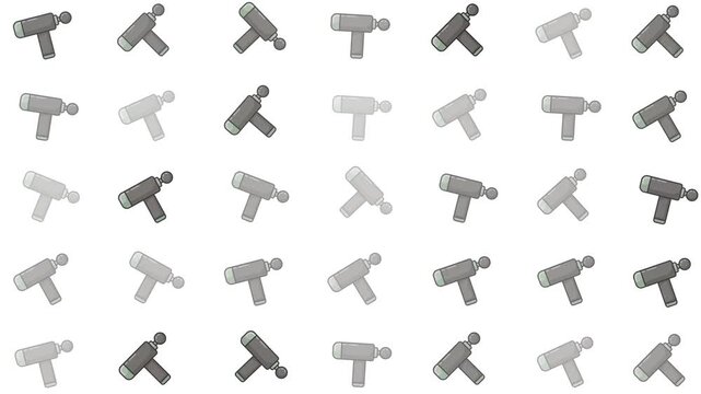 Massage gun vector icon pattern background featuring handheld percussion massager muscle relaxation devices