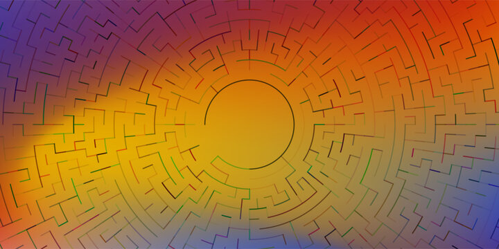 Abstract Circular Maze Background with Colorful Radial Geometric Pattern and Modern Vector Illustration.