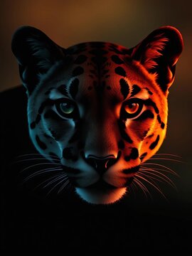 Silhouette of a cougar's head with eyes and nose, cat-like, powerful