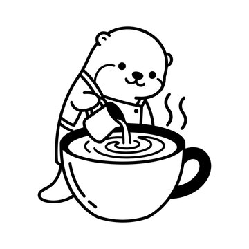 Otter Barista Coffee Cup Icon Illustration