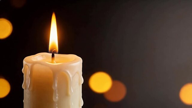 Burning candle with melted wax
