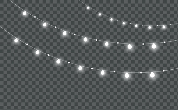 Christmas Warm White Lights Overlay PNG Transparent with Elegant Hanging Garland.