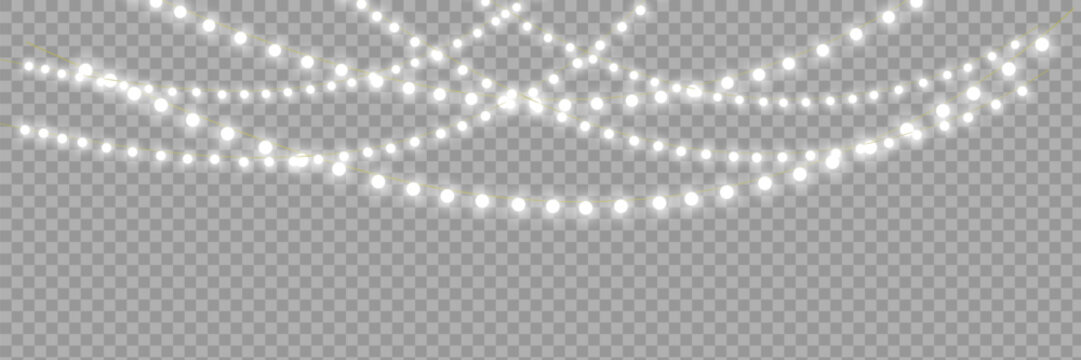 Luxury Warm Fairy Lights PNG Transparent Christmas Decoration Overlay for Designers.