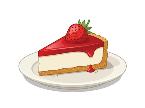 Delicious Strawberry Cheesecake Slice on White Plate.